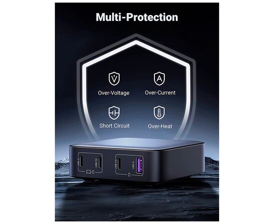 Зарядное устройство Ugreen 4xUSB 100W (3xType-C+USB A QC3) GAN Charger Nexode Series Black CD328 (90928), изображение 3