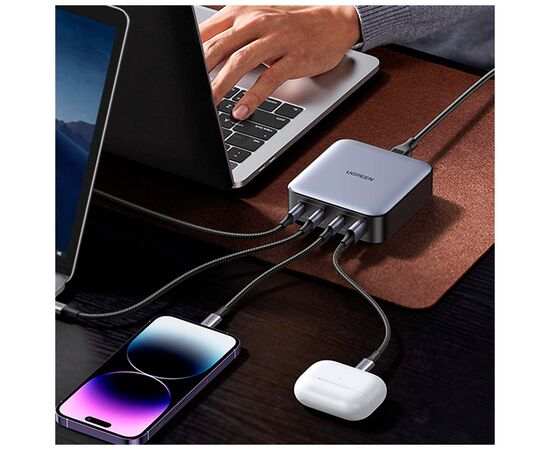 Зарядное устройство Ugreen 4xUSB 100W (3xType-C+USB A QC3) GAN Charger Nexode Series Black CD328 (90928), изображение 5