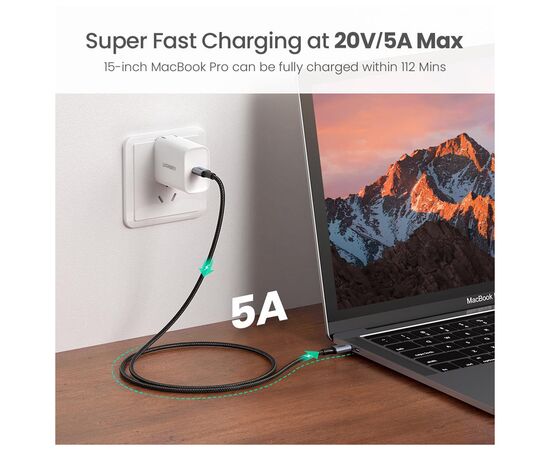 Дата кабель USB 2.0Type-C to Type-C 1.5m 100W US316 Space Gray Ugreen (70428), изображение 4 Дата кабель USB 2.0Type-C to Type-C 1.5m 100W US316 Space Gray Ugreen (70428), изображение 4