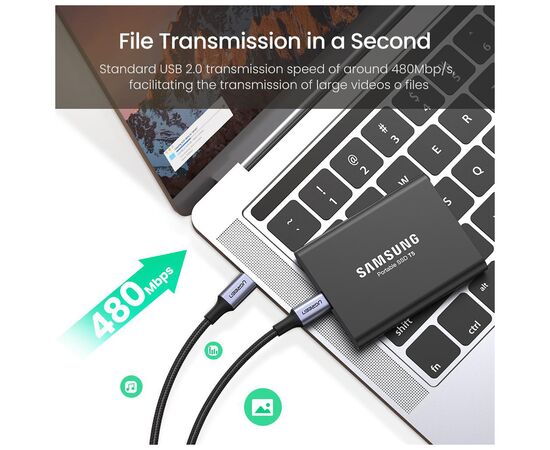 Дата кабель USB 2.0Type-C to Type-C 1.5m 100W US316 Space Gray Ugreen (70428), изображение 5 Дата кабель USB 2.0Type-C to Type-C 1.5m 100W US316 Space Gray Ugreen (70428), изображение 5