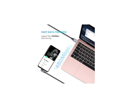 Дата кабель USB 2.0Type-C to Type-C 2.0m 60W US255 Black Gray Ugreen (50125), изображение 4 Дата кабель USB 2.0Type-C to Type-C 2.0m 60W US255 Black Gray Ugreen (50125), изображение 4