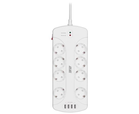 Сетевой фильтр питания 2E 8XSchuko, 3G*1.5мм, 4*USB-A, 3м, white (2E-SP815M3USBWH), изображение 2 Сетевой фильтр питания 2E 8XSchuko, 3G*1.5мм, 4*USB-A, 3м, white (2E-SP815M3USBWH), изображение 2