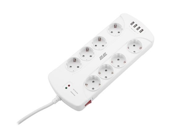 Сетевой фильтр питания 2E 8XSchuko, 3G*1.5мм, 4*USB-A, 3м, white (2E-SP815M3USBWH), изображение 3 Сетевой фильтр питания 2E 8XSchuko, 3G*1.5мм, 4*USB-A, 3м, white (2E-SP815M3USBWH), изображение 3