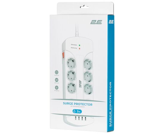 Сетевой фильтр питания 2E 8XSchuko, 3G*1.5мм, 4*USB-A, 3м, white (2E-SP815M3USBWH), изображение 6 Сетевой фильтр питания 2E 8XSchuko, 3G*1.5мм, 4*USB-A, 3м, white (2E-SP815M3USBWH), изображение 6