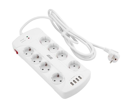 Сетевой фильтр питания 2E 8XSchuko, 3G*1.5мм, 4*USB-A, 3м, white (2E-SP815M3USBWH)