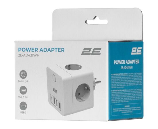 Сетевой фильтр питания 2E 3*USB-A, 1*USB-C, white (2E-AD431WH), изображение 6 Сетевой фильтр питания 2E 3*USB-A, 1*USB-C, white (2E-AD431WH), изображение 6