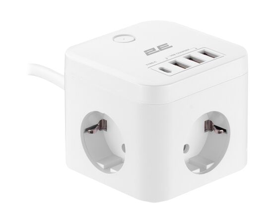 Сетевой фильтр питания 2E 3*USB-A, 1*USB-C, 1.5м, white (2E-ADC331WH), изображение 2 Сетевой фильтр питания 2E 3*USB-A, 1*USB-C, 1.5м, white (2E-ADC331WH), изображение 2