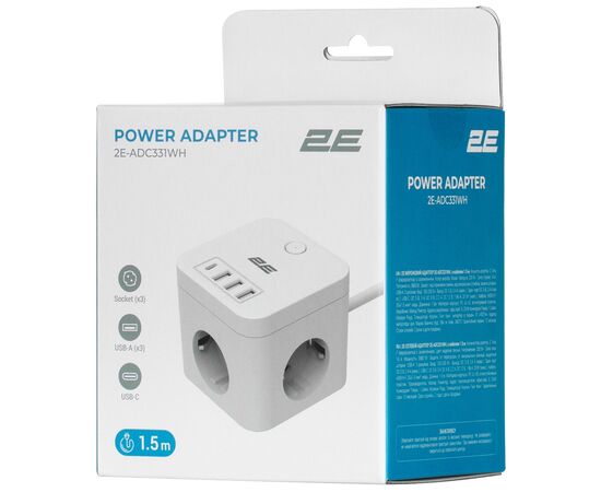 Сетевой фильтр питания 2E 3*USB-A, 1*USB-C, 1.5м, white (2E-ADC331WH), изображение 7 Сетевой фильтр питания 2E 3*USB-A, 1*USB-C, 1.5м, white (2E-ADC331WH), изображение 7