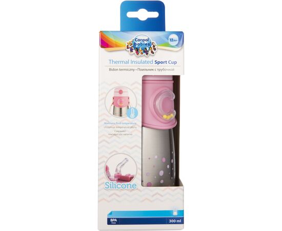 Поильник-непроливайка Canpol babies Термо-бидончик с силиконовой трубочкой 300 мл (74/054_pin), изображение 4 Поильник-непроливайка Canpol babies Термо-бидончик с силиконовой трубочкой 300 мл (74/054_pin), изображение 4