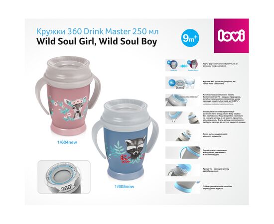 Поїльник-непроливайка Lovi 360 Drink Master Wild Soul Boy 250 мл (1/605new), зображення 3 Поїльник-непроливайка Lovi 360 Drink Master Wild Soul Boy 250 мл (1/605new), зображення 3