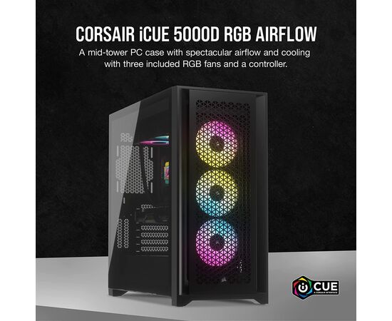 Корпус Corsair iCUE 5000D RGB AirFlow Tempered Glass Black (CC-9011242-WW), изображение 5 Корпус Corsair iCUE 5000D RGB AirFlow Tempered Glass Black (CC-9011242-WW), изображение 5