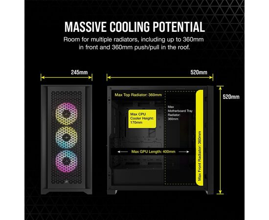 Корпус Corsair iCUE 5000D RGB AirFlow Tempered Glass Black (CC-9011242-WW), изображение 7 Корпус Corsair iCUE 5000D RGB AirFlow Tempered Glass Black (CC-9011242-WW), изображение 7