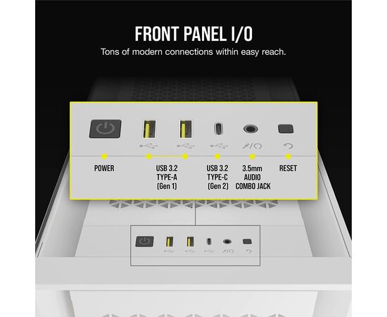 Корпус Corsair iCUE 5000D RGB AirFlow Tempered Glass White (CC-9011243-WW), изображение 2 Корпус Corsair iCUE 5000D RGB AirFlow Tempered Glass White (CC-9011243-WW), изображение 2