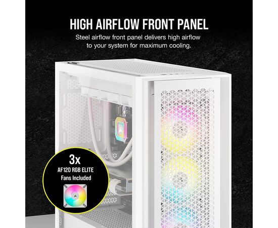 Корпус Corsair iCUE 5000D RGB AirFlow Tempered Glass White (CC-9011243-WW), изображение 4 Корпус Corsair iCUE 5000D RGB AirFlow Tempered Glass White (CC-9011243-WW), изображение 4
