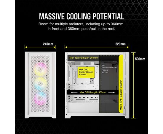 Корпус Corsair iCUE 5000D RGB AirFlow Tempered Glass White (CC-9011243-WW), изображение 6 Корпус Corsair iCUE 5000D RGB AirFlow Tempered Glass White (CC-9011243-WW), изображение 6