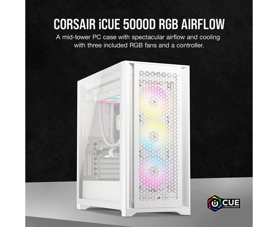 Корпус Corsair iCUE 5000D RGB AirFlow Tempered Glass White (CC-9011243-WW), изображение 7 Корпус Corsair iCUE 5000D RGB AirFlow Tempered Glass White (CC-9011243-WW), изображение 7