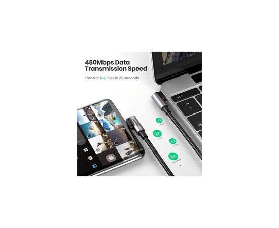 Дата кабель USB 2.0Type-C to Type-C 2.0m 3A 60W US323 90-degree Black Ugreen (70531), изображение 5 Дата кабель USB 2.0Type-C to Type-C 2.0m 3A 60W US323 90-degree Black Ugreen (70531), изображение 5