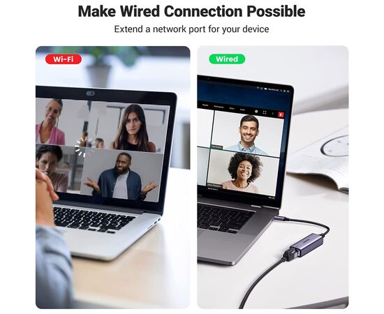 Переходник USB 3.1 Type-C to Ethernet RJ45 1000 Mb CM199 Ugreen (50737), изображение 2 Переходник USB 3.1 Type-C to Ethernet RJ45 1000 Mb CM199 Ugreen (50737), изображение 2