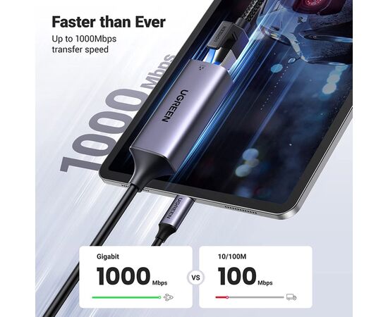 Переходник USB 3.1 Type-C to Ethernet RJ45 1000 Mb CM199 Ugreen (50737), изображение 3 Переходник USB 3.1 Type-C to Ethernet RJ45 1000 Mb CM199 Ugreen (50737), изображение 3
