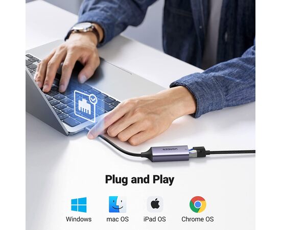 Переходник USB 3.1 Type-C to Ethernet RJ45 1000 Mb CM199 Ugreen (50737), изображение 4 Переходник USB 3.1 Type-C to Ethernet RJ45 1000 Mb CM199 Ugreen (50737), изображение 4