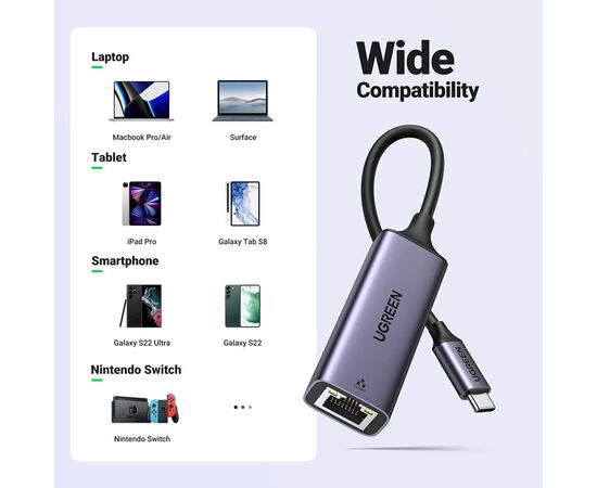 Переходник USB 3.1 Type-C to Ethernet RJ45 1000 Mb CM199 Ugreen (50737), изображение 5 Переходник USB 3.1 Type-C to Ethernet RJ45 1000 Mb CM199 Ugreen (50737), изображение 5