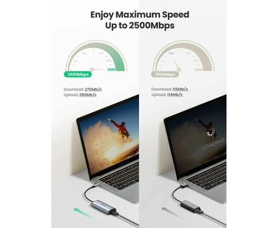 Переходник USB3.1 Type-C to Ethernet RJ45 1000Mb CM275 Ugreen (70446), изображение 3 Переходник USB3.1 Type-C to Ethernet RJ45 1000Mb CM275 Ugreen (70446), изображение 3