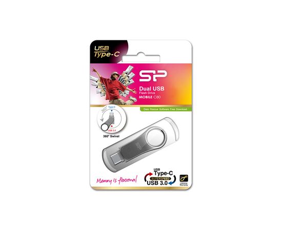 USB флеш накопитель Silicon Power 128 GB DriveMobile C80 USB 3.1 + Type-C Silver (SP128GBUC3C80V1S), изображение 4 USB флеш накопитель Silicon Power 128 GB DriveMobile C80 USB 3.1 + Type-C Silver (SP128GBUC3C80V1S), изображение 4