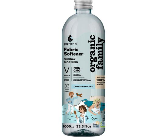 Кондиционер для белья Purenn Organic Family Sunday Morning смягчитель для сохранения цветов и волокон тканей с Алоэ 1 л (4751024880456), изображение 2 Кондиционер для белья Purenn Organic Family Sunday Morning смягчитель для сохранения цветов и волокон тканей с Алоэ 1 л (4751024880456), изображение 2