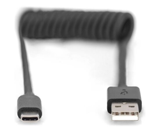 Дата кабель USB 2.0 AM to Type-C 1.0m (0.32m) spiral black Digitus (AK-300430-006-S), изображение 2 Дата кабель USB 2.0 AM to Type-C 1.0m (0.32m) spiral black Digitus (AK-300430-006-S), изображение 2