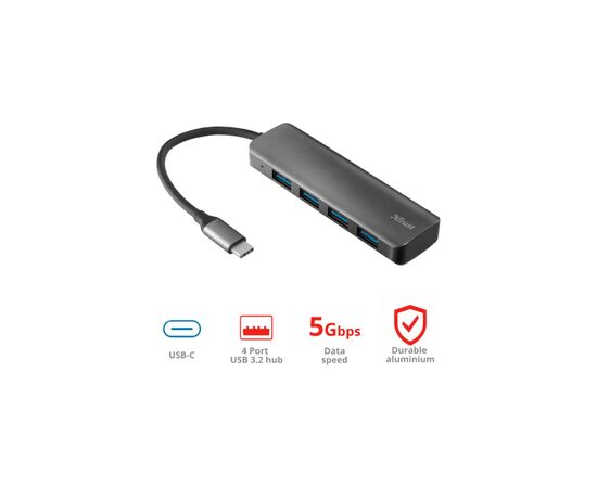 Концентратор Halyx Type-C to 4-Port USB-A 3.2 Grey Trust (24948_TRUST), изображение 8 Концентратор Halyx Type-C to 4-Port USB-A 3.2 Grey Trust (24948_TRUST), изображение 8