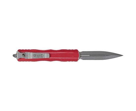Ніж Microtech Dirac Double Edge Stonewash Distressed Red (225-10DRD), зображення 2 Ніж Microtech Dirac Double Edge Stonewash Distressed Red (225-10DRD), зображення 2