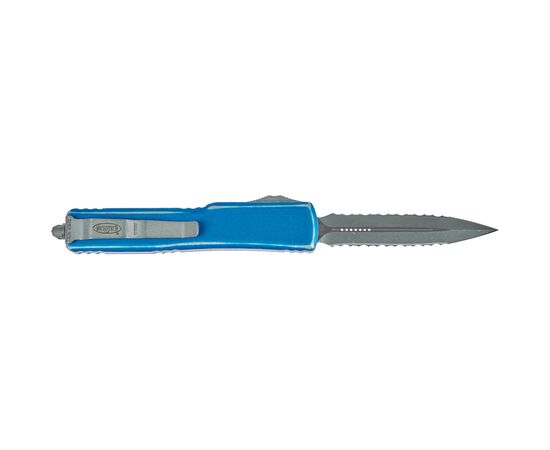 Ніж Microtech UTX-70 Double Edge Apocalyptic DFS Serrator Distressed Blue (147-D12DBL), зображення 2 Ніж Microtech UTX-70 Double Edge Apocalyptic DFS Serrator Distressed Blue (147-D12DBL), зображення 2