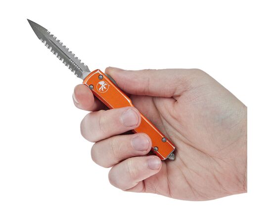 Ніж Microtech UTX-70 Double Edge Apocalyptic DFS Serrator Distressed Orange (147-D12DOR), зображення 5 Ніж Microtech UTX-70 Double Edge Apocalyptic DFS Serrator Distressed Orange (147-D12DOR), зображення 5