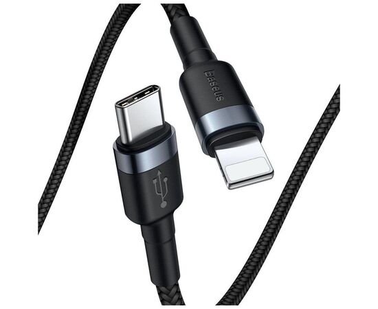 Дата кабель USB-C to Lightning 1.0m 18W 2.1A Cafule Black-Grey Baseus (CATLKLF-G1), изображение 2 Дата кабель USB-C to Lightning 1.0m 18W 2.1A Cafule Black-Grey Baseus (CATLKLF-G1), изображение 2