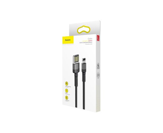 Дата кабель USB 2.0 AM to Lightning 1.0m 2.4A Cafule Special Edition Black-Grey Baseus (CALKLF-GG1), изображение 3 Дата кабель USB 2.0 AM to Lightning 1.0m 2.4A Cafule Special Edition Black-Grey Baseus (CALKLF-GG1), изображение 3