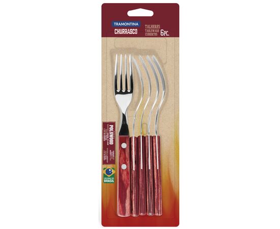 Столовая вилка Tramontina Barbecue Polywood 6 шт Red Wood (21198/716), изображение 2 Столовая вилка Tramontina Barbecue Polywood 6 шт Red Wood (21198/716), изображение 2