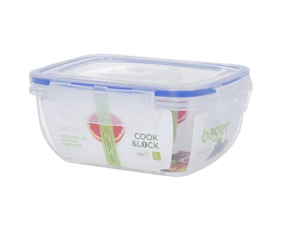 Пищевой контейнер Bager CookLock Straight Clear 0.8л (BG-501), изображение 4 Пищевой контейнер Bager CookLock Straight Clear 0.8л (BG-501), изображение 4