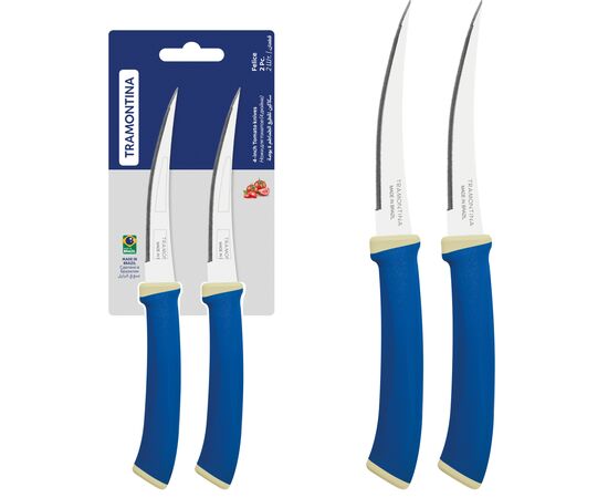 Набор ножей Tramontina Felice Blue Tomato 102 мм 2 шт (23495/214), изображение 2 Набор ножей Tramontina Felice Blue Tomato 102 мм 2 шт (23495/214), изображение 2