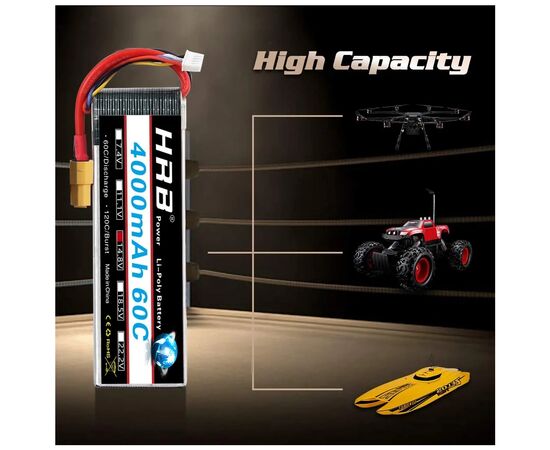 Аккумулятор для дрона HRB_ Lipo 4s 14.8V 4000mAh 60C Battery (HR-4000MAH-4S-60C-XT60), изображение 2 Аккумулятор для дрона HRB_ Lipo 4s 14.8V 4000mAh 60C Battery (HR-4000MAH-4S-60C-XT60), изображение 2