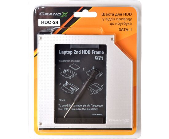 Фрейм-переходник Grand-X HDD 2.5'' to notebook 9.5 mm ODD SATA/mSATA (HDC-24), изображение 3 Фрейм-переходник Grand-X HDD 2.5'' to notebook 9.5 mm ODD SATA/mSATA (HDC-24), изображение 3