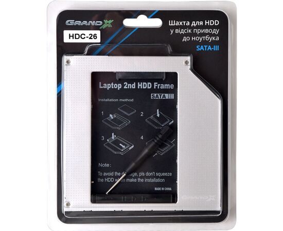 Фрейм-переходник Grand-X HDD 2.5'' to notebook 9.5 mm ODD SATA3 (HDC-26), изображение 3 Фрейм-переходник Grand-X HDD 2.5'' to notebook 9.5 mm ODD SATA3 (HDC-26), изображение 3