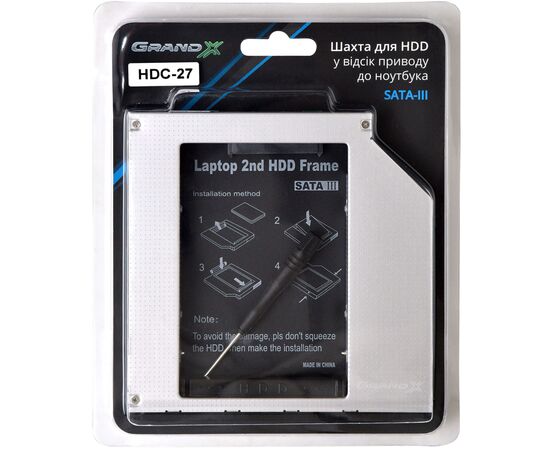 Фрейм-переходник Grand-X HDD 2.5'' to notebook 12.7 mm ODD SATA3 (HDC-27), изображение 3 Фрейм-переходник Grand-X HDD 2.5'' to notebook 12.7 mm ODD SATA3 (HDC-27), изображение 3