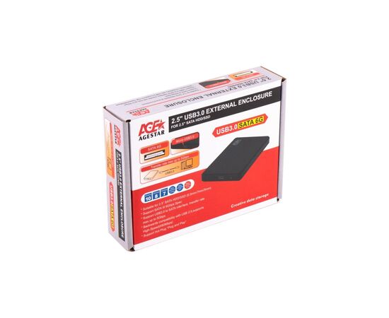 Карман внешний AgeStar 2.5", USB3.0, черный (3UB2P2), изображение 3 Карман внешний AgeStar 2.5", USB3.0, черный (3UB2P2), изображение 3