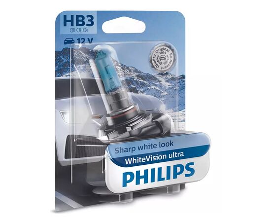 Автолампа Philips HB3 WhiteVision Ultra +60%, 3800K, 1шт/блістер (9005WVUB1)