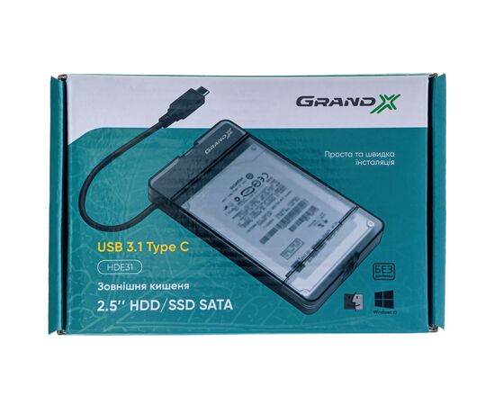Карман внешний Grand-X HDD 2,5" USB 3.1 Type-C (HDE31), изображение 5 Карман внешний Grand-X HDD 2,5" USB 3.1 Type-C (HDE31), изображение 5
