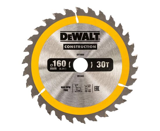 Диск пильний DeWALT СONSTRUCTION , 160 х 20 мм, 30 z, АТВ, 10 градусів (DT1932)