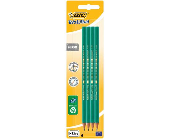 Карандаш графитный Bic Evolution HB, в блистере, 4шт (bc8902764), изображение 2 Карандаш графитный Bic Evolution HB, в блистере, 4шт (bc8902764), изображение 2