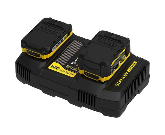 Зарядное устройство для аккумуляторов инструмента Stanley на 2 аккумулятора, 20V, исходящий ток 4A (SFMCB24), изображение 2 Зарядное устройство для аккумуляторов инструмента Stanley на 2 аккумулятора, 20V, исходящий ток 4A (SFMCB24), изображение 2