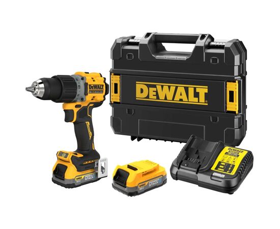 Шуруповерт DeWALT XR Li-Ion PowerStack 18V 2x1.7 Ач, 90 Нм, 0-650/0-2000 об/мин (DCD800E2T)