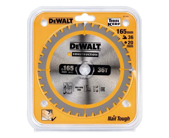 Диск пильный DeWALT CONSTRUCTION 165 х 20 мм, 36 z (ATB), 20 градусов (DT1950), изображение 2 Диск пильный DeWALT CONSTRUCTION 165 х 20 мм, 36 z (ATB), 20 градусов (DT1950), изображение 2